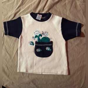 Vintage Growing Kids Whale Splash Kids Shirt - Navy and White 24 Mo